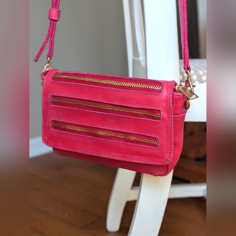 Purse & Clutch Sample Crossbody Leather Bag- Bubblegum Pink, Fair Trade